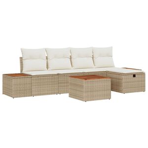 vidaXL Tr&auml;dg&aring;rdsoffset med kudde 6 pcs Beige Poly rattan