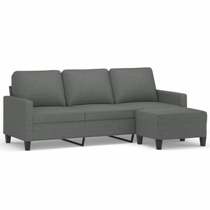 vidaXL 3-sitssoffa med fotpall M&ouml;rkgr&aring; 180 cm tyg