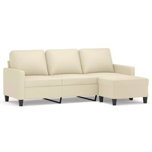 vidaXL 3-sitssoffa med fotpall gr&auml;ddvit 180 cm konstl&auml;der
