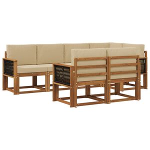 vidaXL Utomhussoffset med kudde 7 pcs Naturlig och Beige Polyester