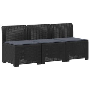 vidaXL 3-sits tr&auml;dg&aring;rdsoffa med kuddar Rattan-look 3-sits PP Antracit