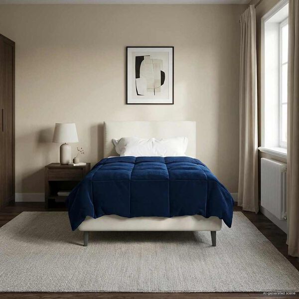 vidaXL Full &Aring;rs-Duvet Quiltad M&ouml;rkbl&aring; 155 x 200 cm Mikrofiber