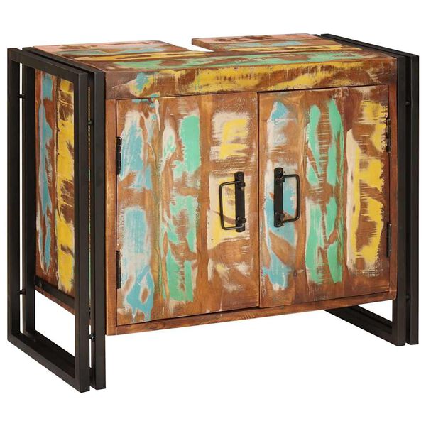 vidaXL Diskb&auml;nkssk&aring;p med hylla Flerf&auml;rgsdesign Solid &aring;tervunnen tr&auml;