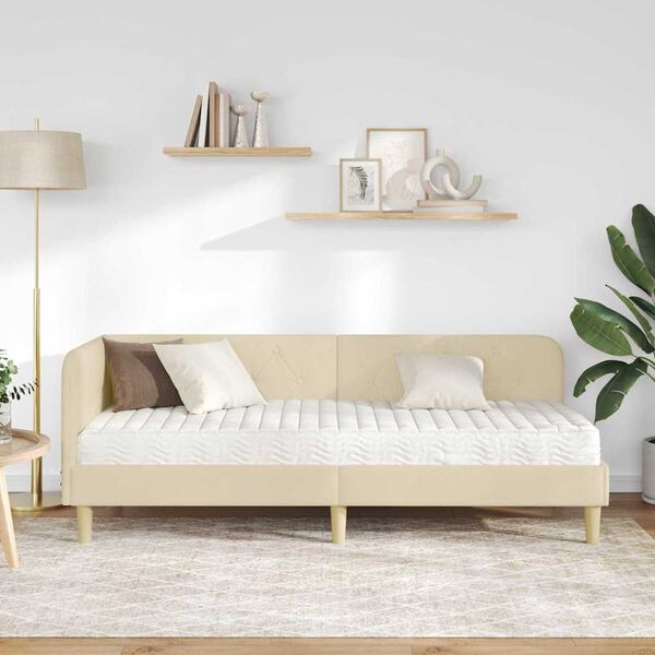 vidaXL Hörn Sängram med madrass med huvudgavel Kräm 80 x 200 cm tyg