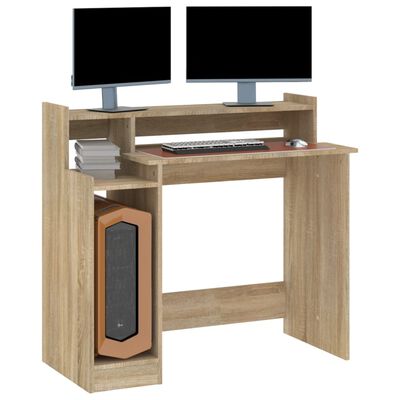 vidaXL Skrivbord med LED sonoma-ek 97x45x90 cm konstruerat trä