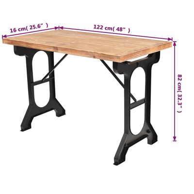vidaXL Matbord bordsskiva i massiv granträ 122x65x82 cm