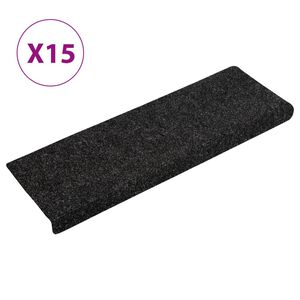 vidaXL Trappmattor sj&auml;lvh&auml;ftande 15 st 65x21x4 cm svarta rektangul&auml;ra kanter