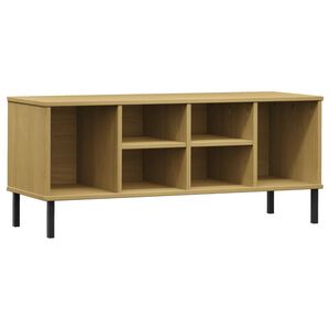vidaXL Skohylla med metallben OSLO brun 106x35x45 cm massivt tr&auml;