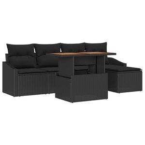 vidaXL Tr&auml;dg&aring;rdsoffset med lagring 6 pcs Svart Poly rattan