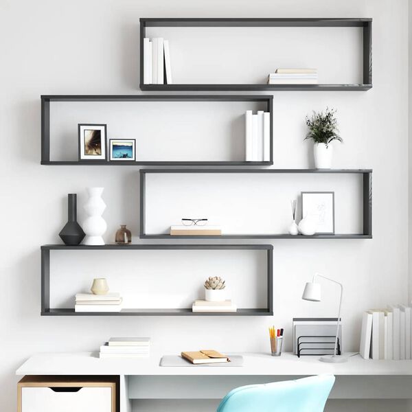 vidaXL V&auml;gghylla kub 4 st gr&aring; h&ouml;gglans 100x15x30 cm konstruerat tr&auml;