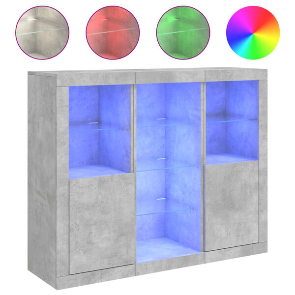 vidaXL Sk&auml;nkar med LED-belysning 3 st betonggr&aring; konstruerat tr&auml;