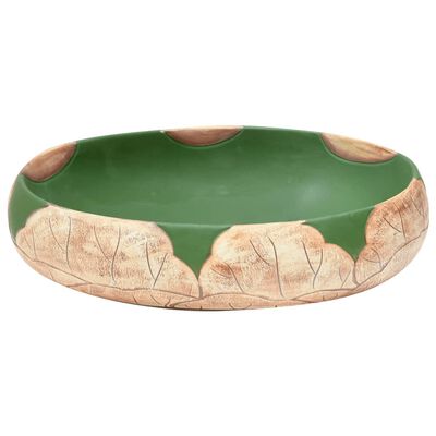vidaXL Handfat grön och brun oval 59x40x15 cm keramik