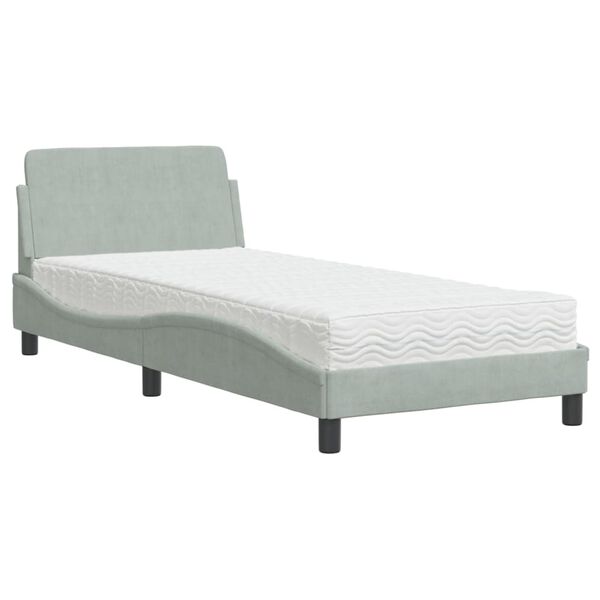 vidaXL Bed with Mattress "Dover" Light Grey 90x200 cm Velvet