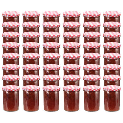 vidaXL Syltburkar i glas med vita och röda lock 48 st 400 ml