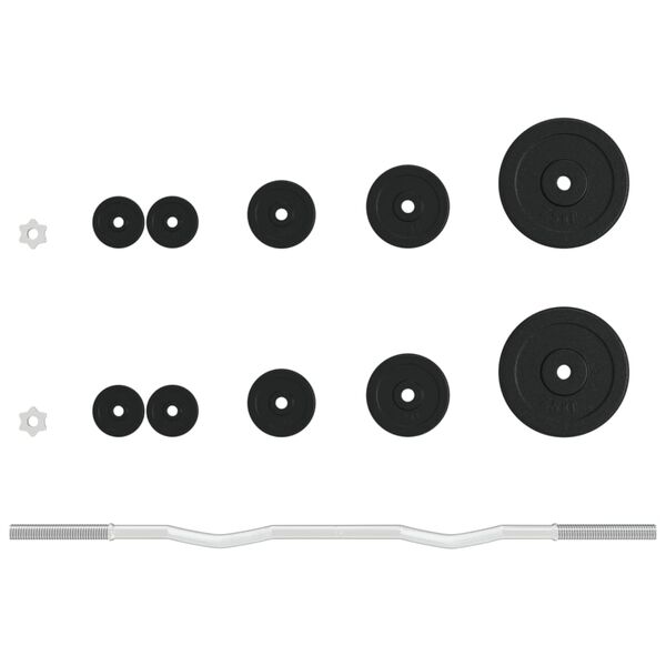 vidaXL Skivst&aring;ng med vikter 30 kg gjutj&auml;rn & krompl&auml;terat st&aring;l