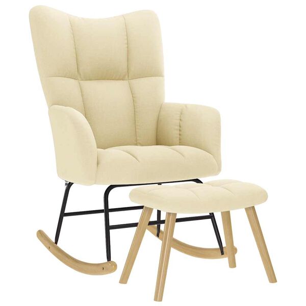 vidaXL Gungstol med fotpall gr&auml;ddvit tyg