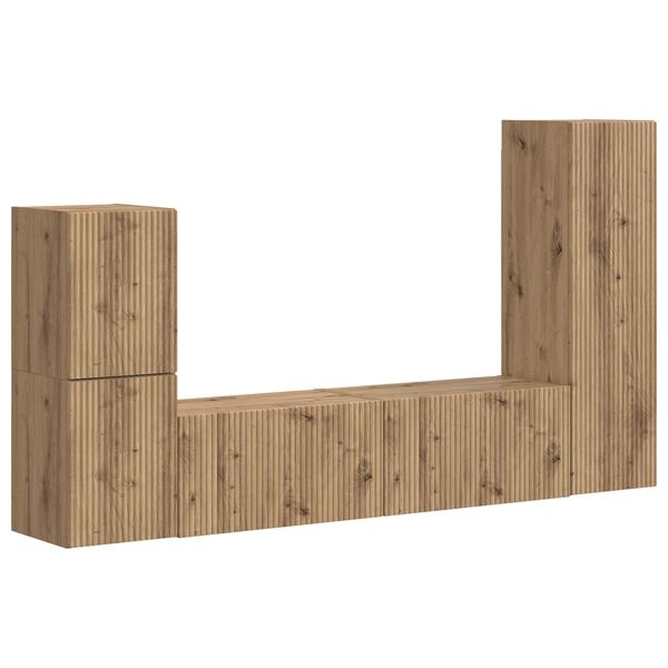 vidaXL TV-b&auml;nkset V&auml;ggmonterad 4 pcs Artisan Ek Konstruerat tr&auml;