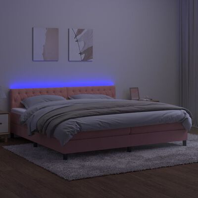 vidaXL Ramsäng med madrass rosa & LED 200x200 cm sammet
