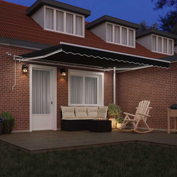 vidaXL Utf&auml;llbar markis Svart 400 &times; 300 cm Polyester och metall