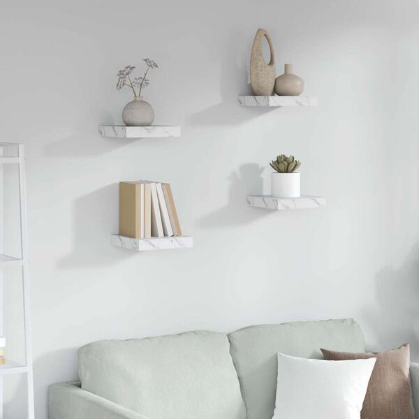 vidaXL V&auml;gg hylla 4 pcs Vit marmor 23 x 23,5 x 4 cm Konstruerat tr&auml;