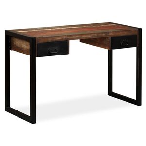 vidaXL Skrivbord med 2 l&aring;dor massivt &aring;tervunnet tr&auml; 120x50x76 cm