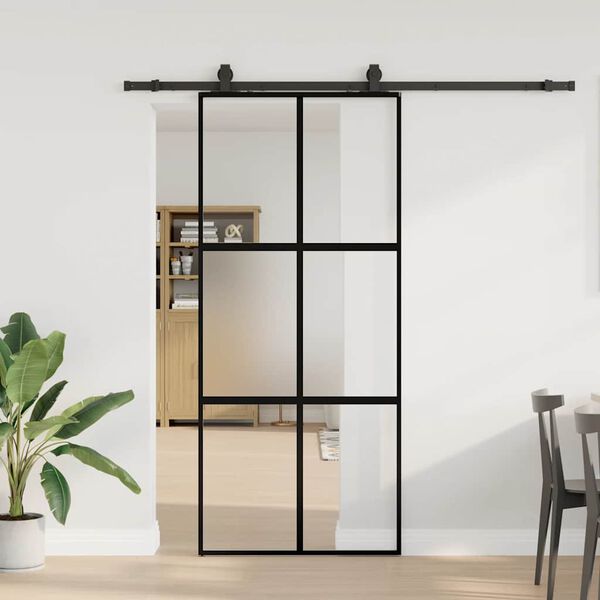 vidaXL Skjutd&ouml;rr med beslagssats svart 90x205 cm h&auml;rdat glas