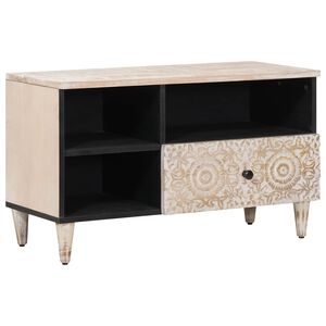 vidaXL TV-sk&aring;p med l&aring;da Vit 80 x 33,5 x 46 cm Massivt mangotr&auml;