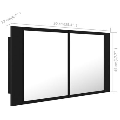 vidaXL Spegelskåp med LED svart 90x12x45 cm akryl