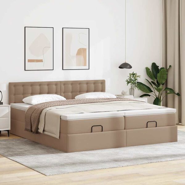 vidaXL Ottoman s&auml;ngram med madrasser cappuccino 160x200 cm konstl&auml;der