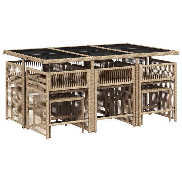 vidaXL Matgrupp f&ouml;r tr&auml;dg&aring;rden med dynor 11 delar beige konstrotting