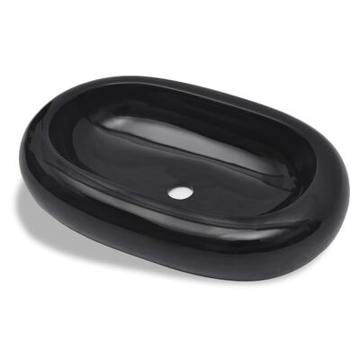 Handfat svart keramisk oval