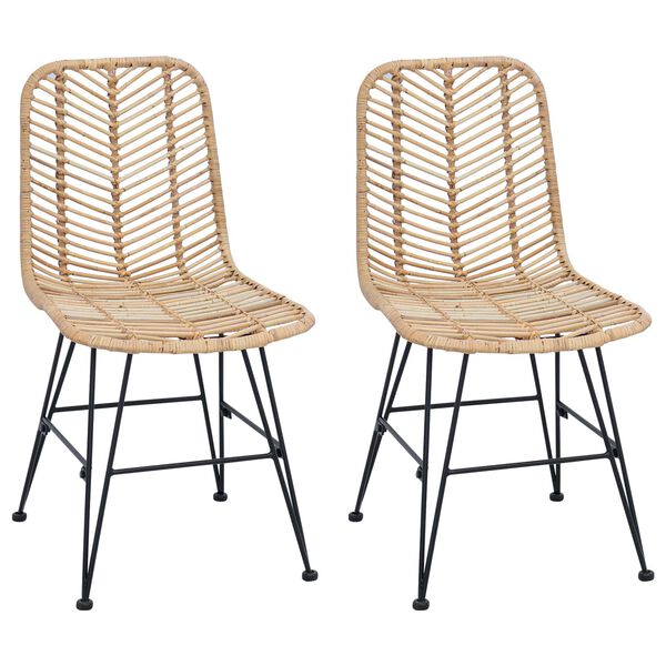 vidaXL Matstol 2 pcs Naturf&auml;rg 44 x 47 x 85 cm Rattan och J&auml;rn