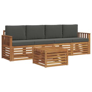 vidaXL Soffgrupper med kudde Naturlig och Antracit Massivt Akaciatr&auml;