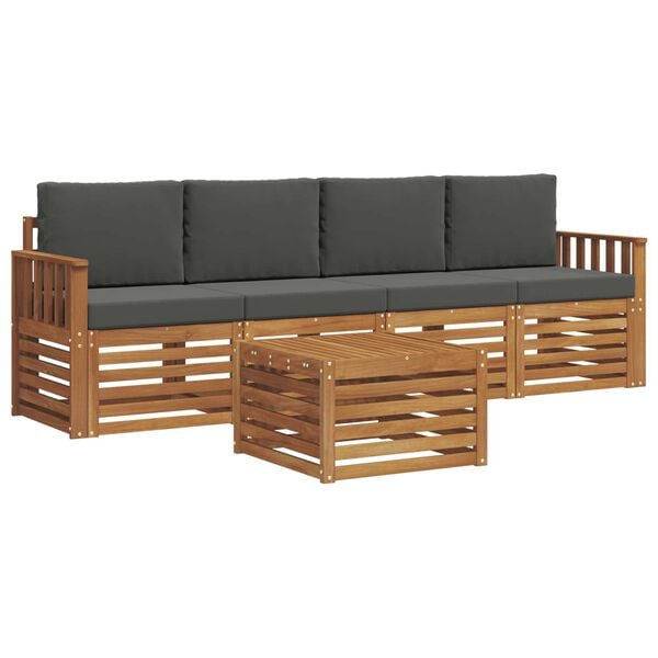 vidaXL Soffgrupper med kudde Naturlig och Antracit Massivt Akaciatr&auml;