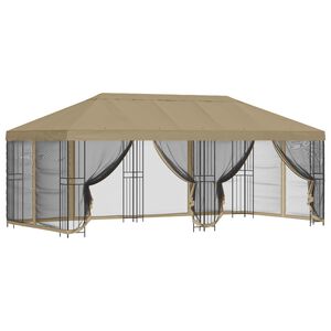 vidaXL Paviljong med v&auml;ggar 6 x 3 m Beige Polyester och St&aring;l 190 gsm