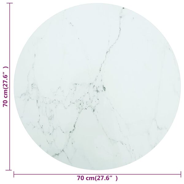 vidaXL Bordsskiva vit Ø70x0,8 cm härdat glas med marmortextur