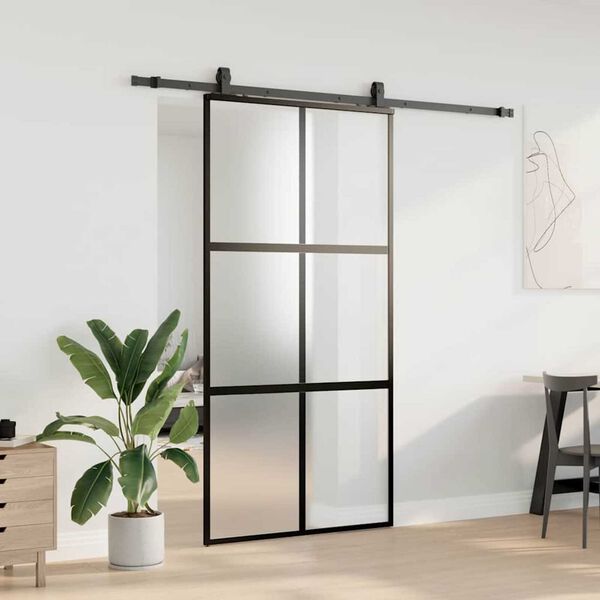 vidaXL Skjutd&ouml;rr med beslag svart 102,5x205 cm h&auml;rdat glas