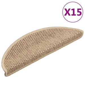 vidaXL Trappstegsmattor sj&auml;lvh&auml;ftande sisallook 15 st 56x17x3 cm sand