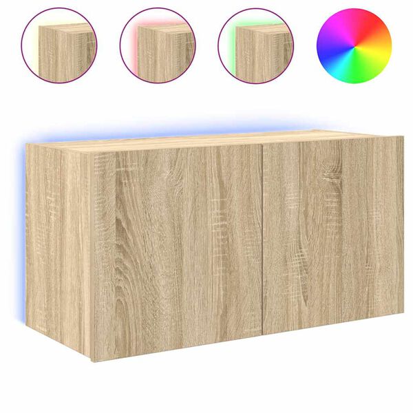 vidaXL V&auml;ggmonterad tv-b&auml;nk LED sonoma-ek 80x35x41 cm