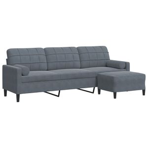 vidaXL 3-sitssoffa med fotpall M&ouml;rkgr&aring; 210 cm sammet