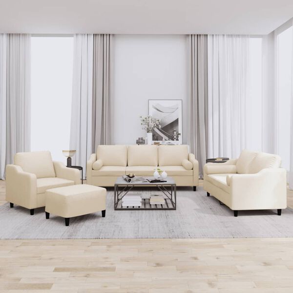 vidaXL Soffgrupp med kuddar 4 delar gr&auml;ddvit tyg