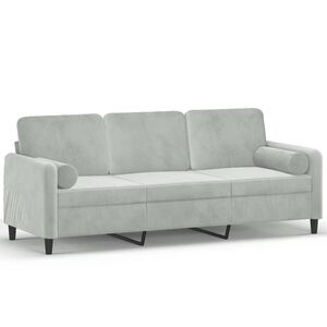 vidaXL 3-sitssoffa med prydnadskuddar ljusgr&aring; 180 cm sammet