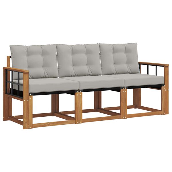 vidaXL Utomhussoffset med kudde 3 pcs Naturlig och Ljus Gr&aring;