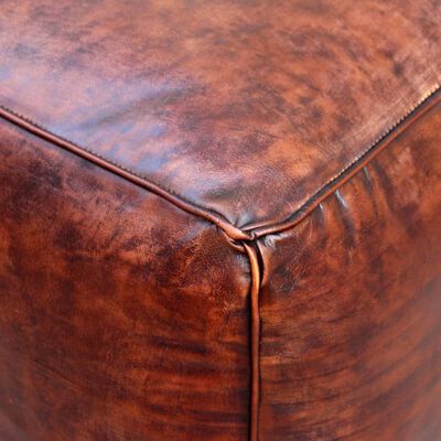 vidaXL Sittpuff äkta läder fyrkantig brun 45x45x45 cm