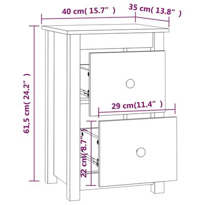 vidaXL Sängbord grå 40x35x61,5 cm massiv furu