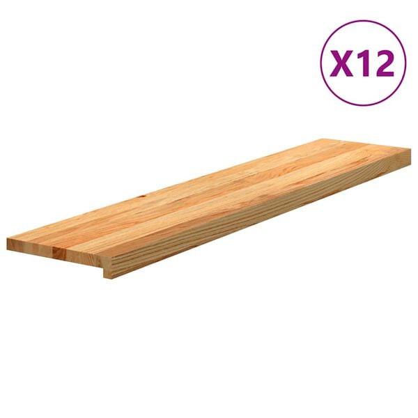 vidaXL Trappstegsmattor 12 pcs ljusbrun 120x30x2 cm massiv ek