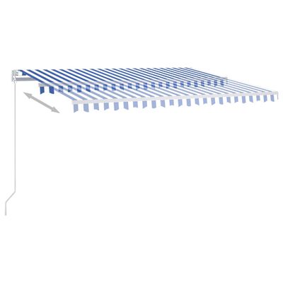 vidaXL Markis med stolpar automatisk infällbar 4x3 m blå och vit