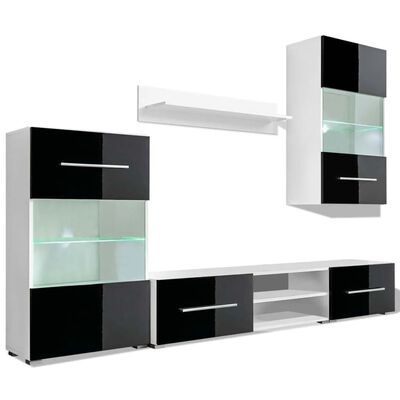 vidaXL TV-möbel med väggskåp och LED 5 delar svart