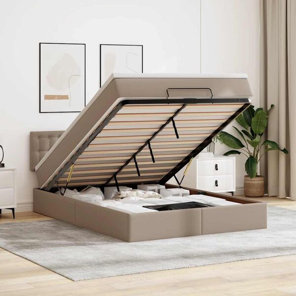 vidaXL Ottoman s&auml;ngram med madrass cappuccino 140x190 cm konstl&auml;der