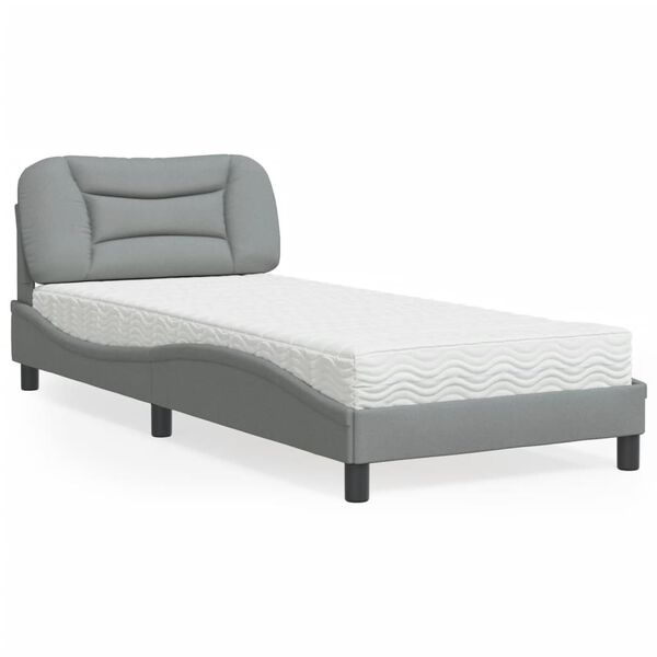 vidaXL Bed with Mattress "Hvar" Light Grey 80x200 cm Fabric